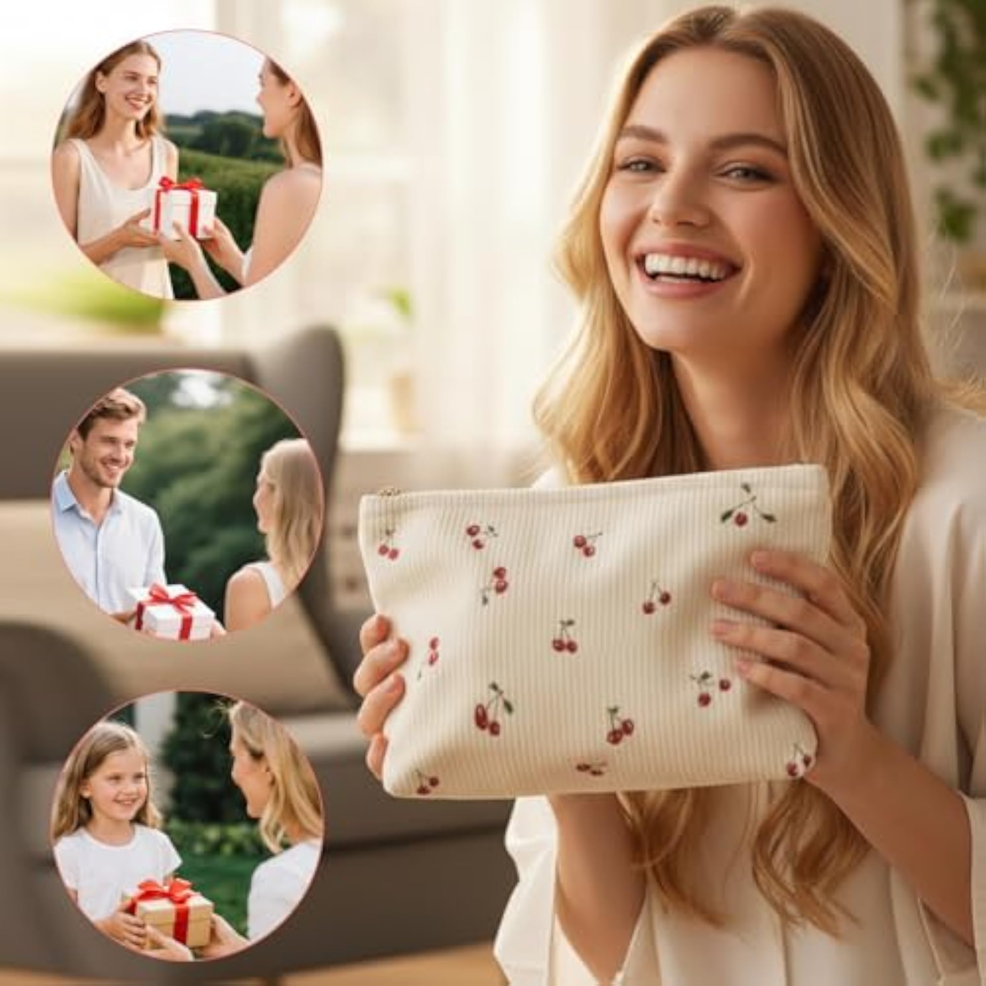 Cherry Canvas Makeup Pouch, Handbag Organizer